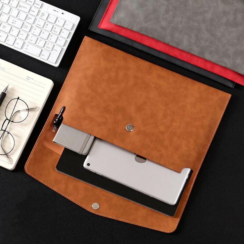 Office School Large Capacity Button Design Tablet Bag Business Handbag Laptop Bag PU Leather Folder Document Organizer Bag