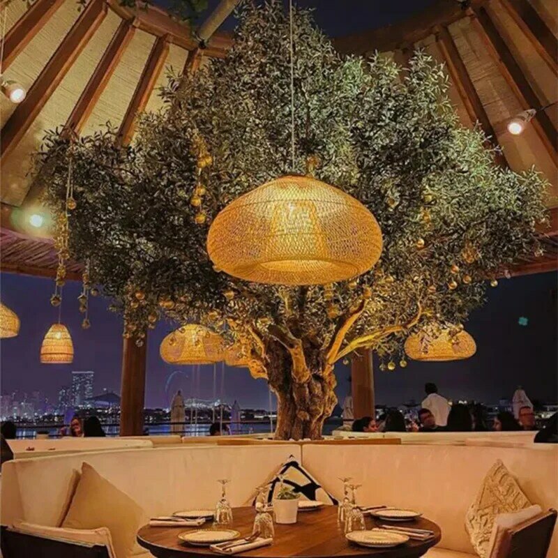 Lampe LED Suspendue Vintage en Rotin Faite à la Main, Luminaire Décoratif de Plafond, Idéal pour une Cuisine, un Loft ou une Salle à Manger
