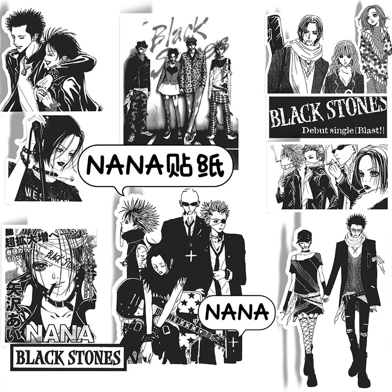 10/30/66PCS Japanese Anime NANA Stickers Black White Decals Cartoon Decoration Suitcase Laptop Phone Stationery Manga Sticker