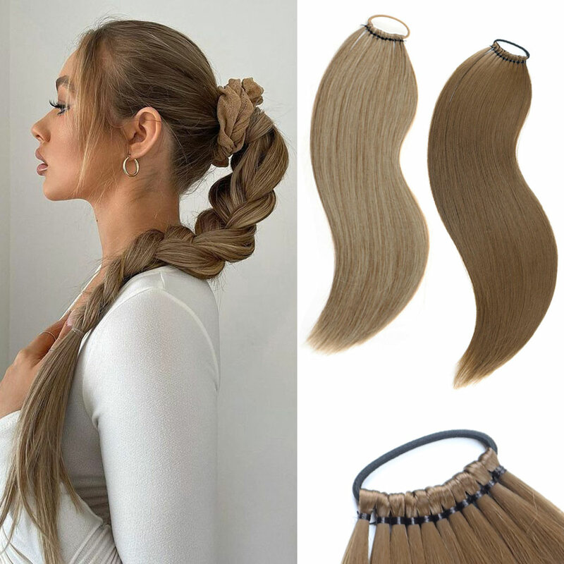 AZQUEEN-extensiones de cabello sintético con cola de caballo, postizo largo y liso, 24 pulgadas, para mujer blanca y negra