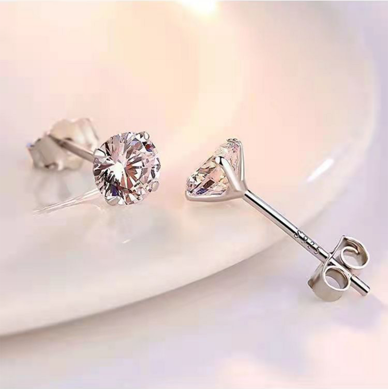 Boucles d'oreilles en cristal d'argent regardé S925 pour hommes et femmes, piercing d'oreille à quatre griffes, accessoires de bijoux de mariage, mode, 3mm, 4mm, 5mm, 6mm, 7mm, 8mm