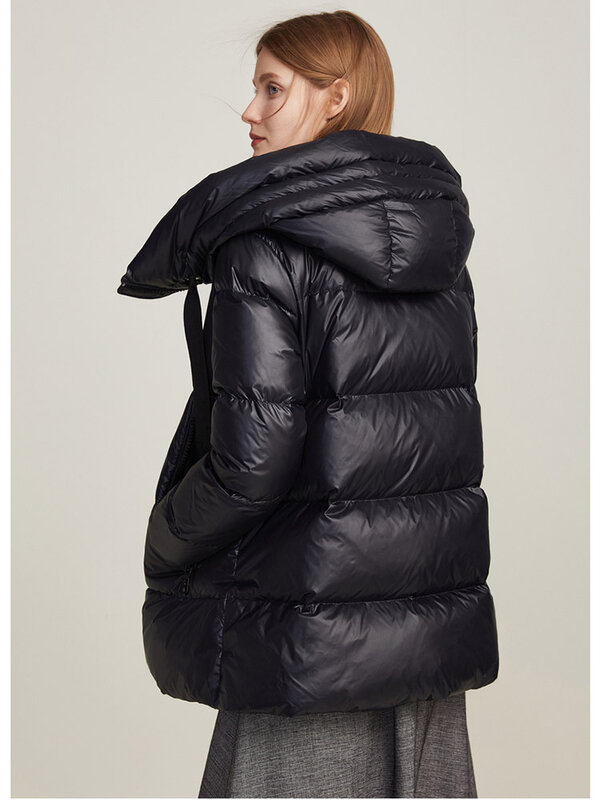 짧은 후드 다운 코트 여성용, 따뜻한 부피가 큰 지퍼 재킷, 2022 겨울