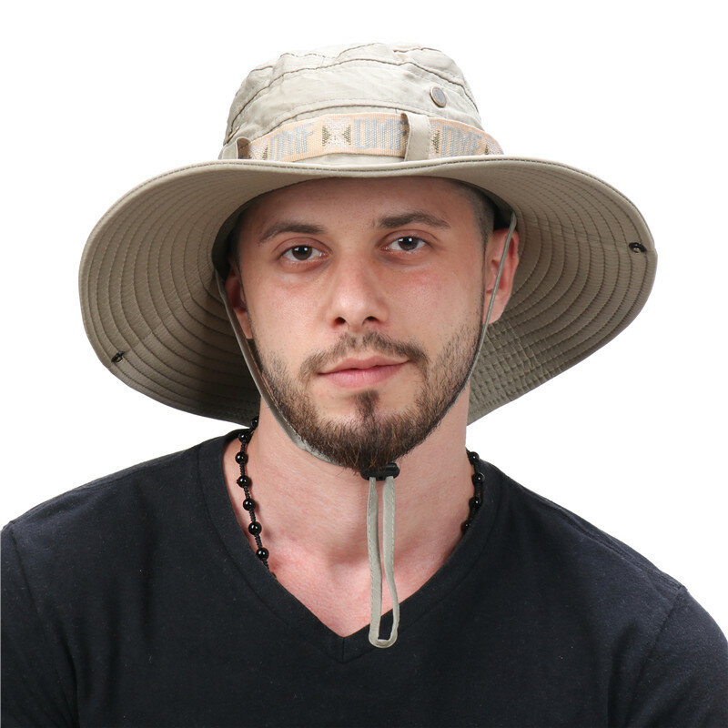 Topi Bucket musim panas untuk pria, topi Bucket luar ruangan dengan perlindungan UV tepi lebar, topi Safari, topi Hiking, topi pantai, topi tabir surya untuk pria