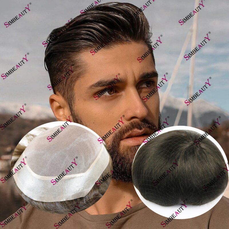 Brown Blonde Men's 100% Human Hair Mono Breathable Toupee PU/NPU Options Human Hair Replacement Prosthesis Capillary System