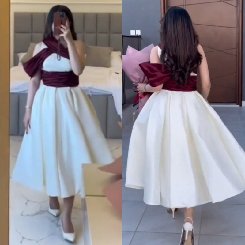 Prom Dress Saudi Arabia Jersey Draped Pleat Ruched Birthday A-line O-Neck Bespoke Occasion Gown Midi DressesEvening