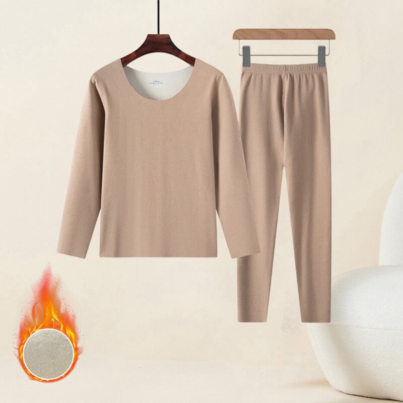 Ropa interior térmica para mujer, conjunto de lencería cálida de doble capa gruesa sin costuras, ropa de invierno, 2 piezas