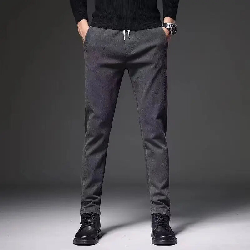 Celana Harem Solid kasual kantor bisnis pria, celana panjang pinggang sedang ramping modis musim semi musim gugur 2024