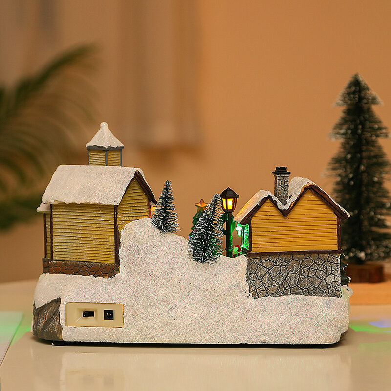 Patung rumah Natal bercahaya, hiasan rumah dekorasi Natal cahaya LED dan musik untuk meja liburan dan rumah