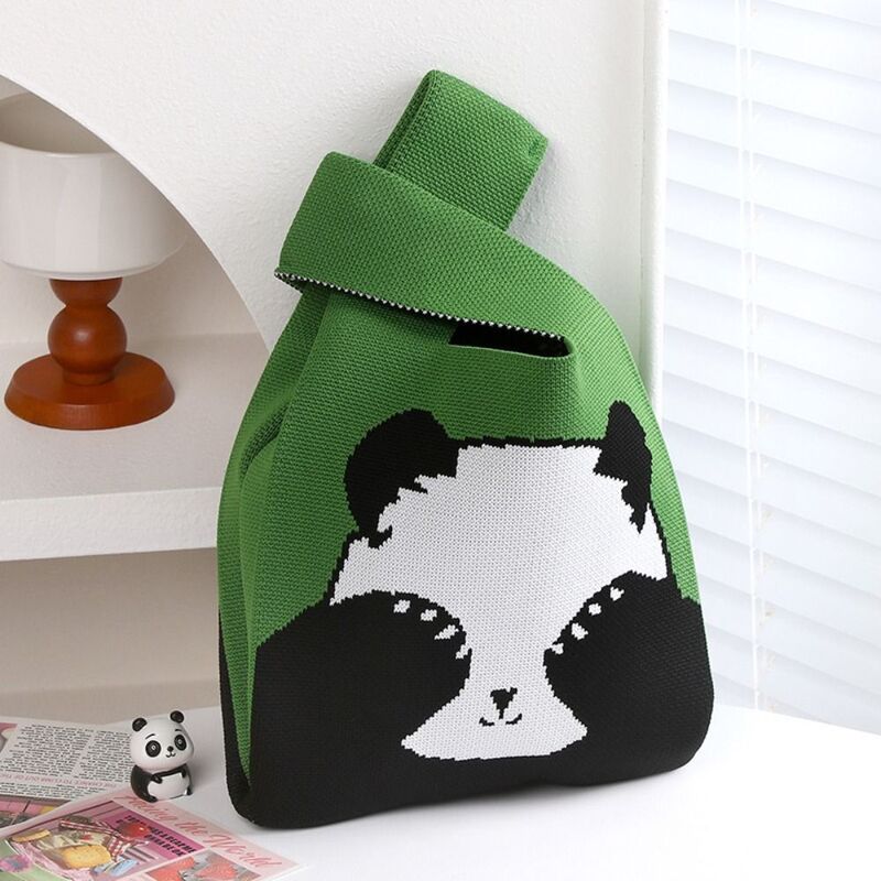 Panda Muster Strick handtasche neue süße Hoch leistungs knoten Handgelenk Tasche Strick Einkaufstasche Student