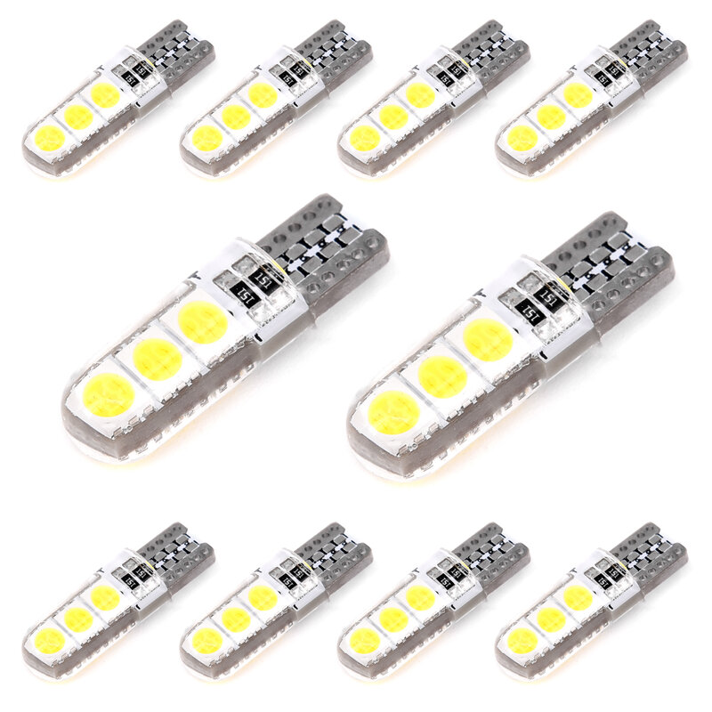 Siliconen Shell Lamp Wit 12V Dc Nummerplaat Dome 10 Stuks T10 194 W 5W Auto T10-5050-6SMD Super Heldere Energiebesparing