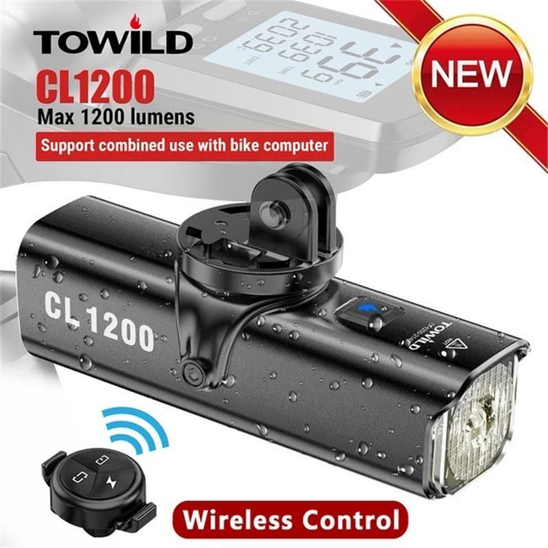 TOWILD lampu depan sepeda pintar CL1200, lampu sepeda MTB jalan dapat diisi ulang baterai 4000mAh Remote Control