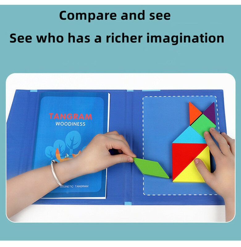 Magnetyczny 3D Puzzle figury geometryczne Tangram planszy dla dzieci Montessori gry edukacyjne drewniane zabawki do burzy mózgów