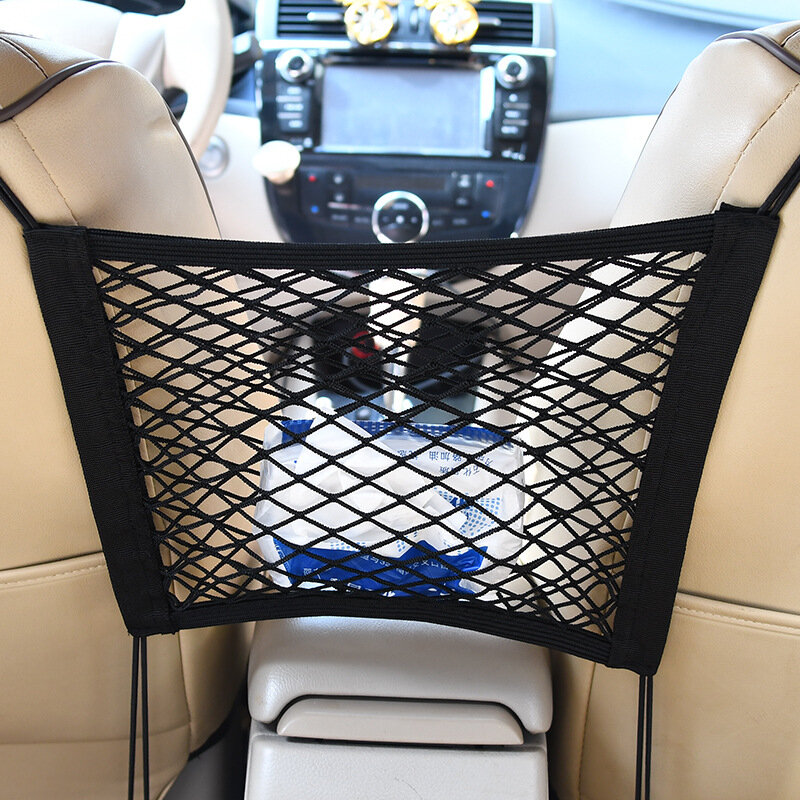 Samochód elastyczne przechowywanie torba z siateczką między siedzeniami wnętrze auta organizator samochodu dzielnik barierka dla zwierząt uniwersalny rozciągliwy 3 warstwy siatkowa torba