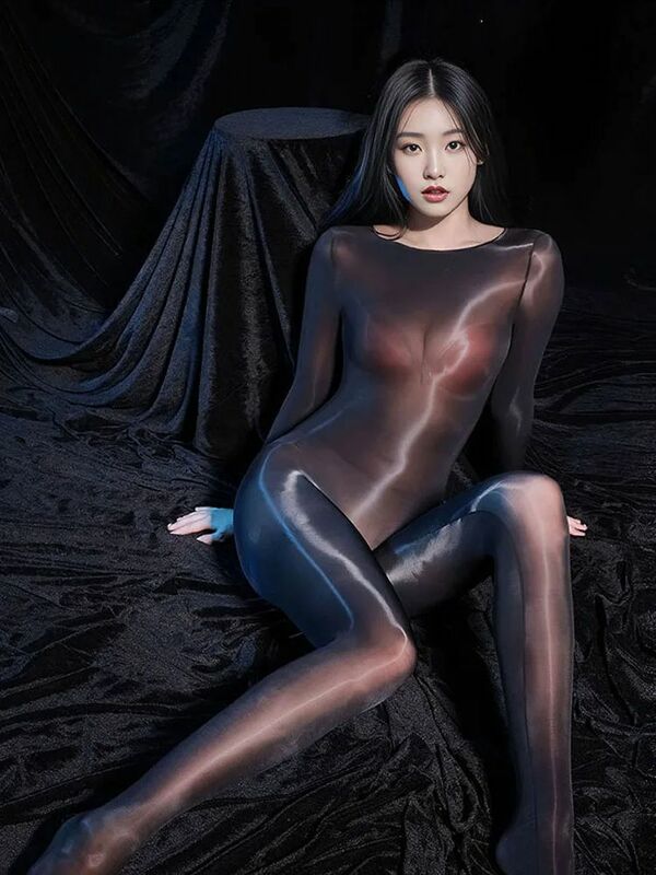 Unisex Shiny Nylon Bodystocking Front Seamless Leotard Conjoined Penis Sheath Close Open Crotch Bodysuit Tight Hot Sexy Lingerie