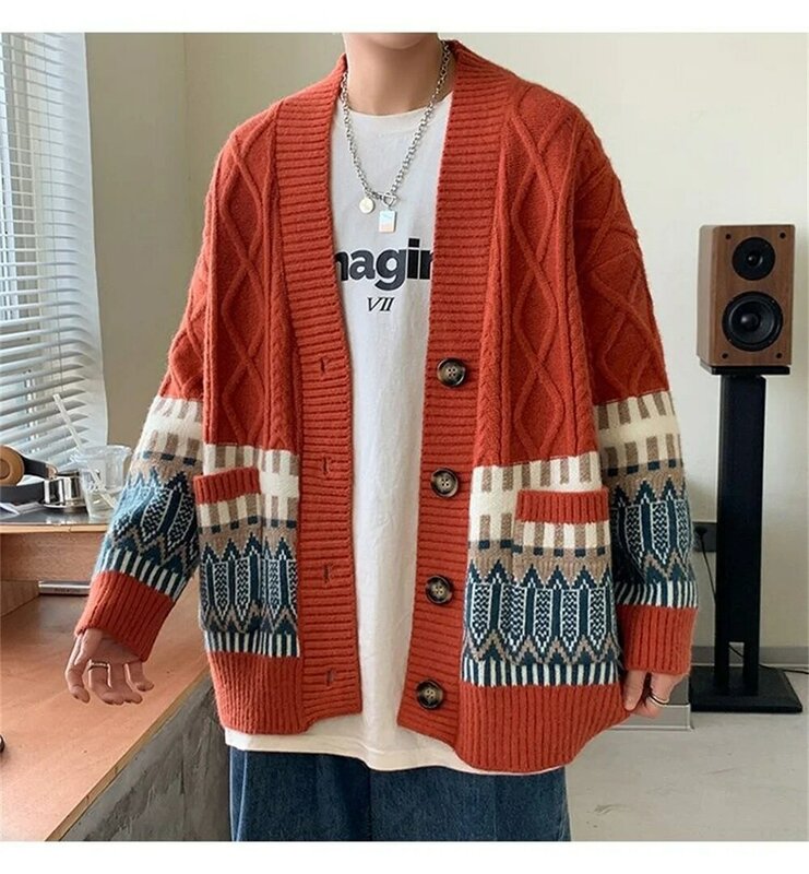 Cárdigan de punto para hombre, chaqueta informal de primavera y otoño, suéter suelto retro, versátil, tendencia