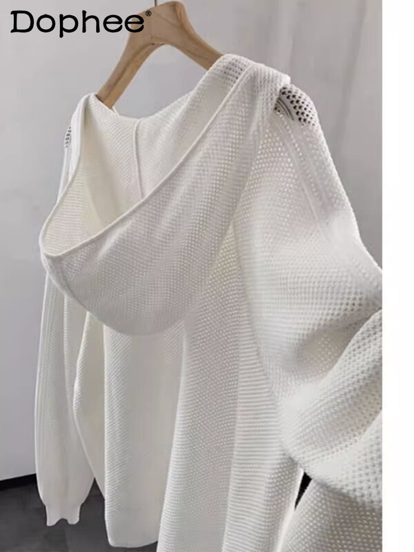Sudadera con capucha de talla grande para hombre y mujer, camisa blanca delgada, holgada, adelgazante, Color sólido, 2024