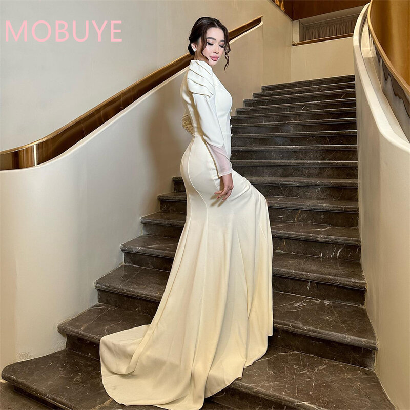 MOBUYE 2024 Popular O Neckline Prom Dress Split Floor-Length With Long SLeeves Evening Fashion Elegant Party Dress For Women