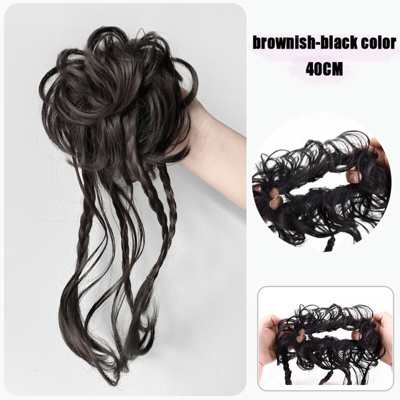 Synthetic Wigs For Women Pony Tail Wig Female Natural Fluffy Curlers Lazy Wig Rose Hair Pigtails Flower Head Wig Bag