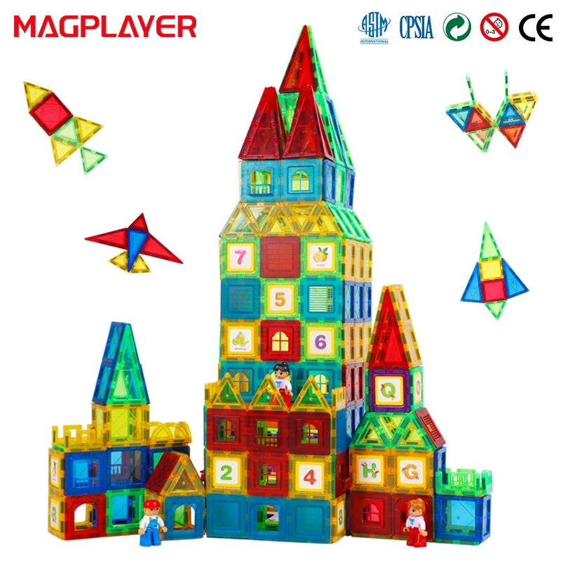 Blocos de Construção Magnéticos Conjunto de Construção para Crianças, Telhas magnéticas, Jogo Educativo Montessori, Brinquedos para Crianças, Menino e Menina Presente