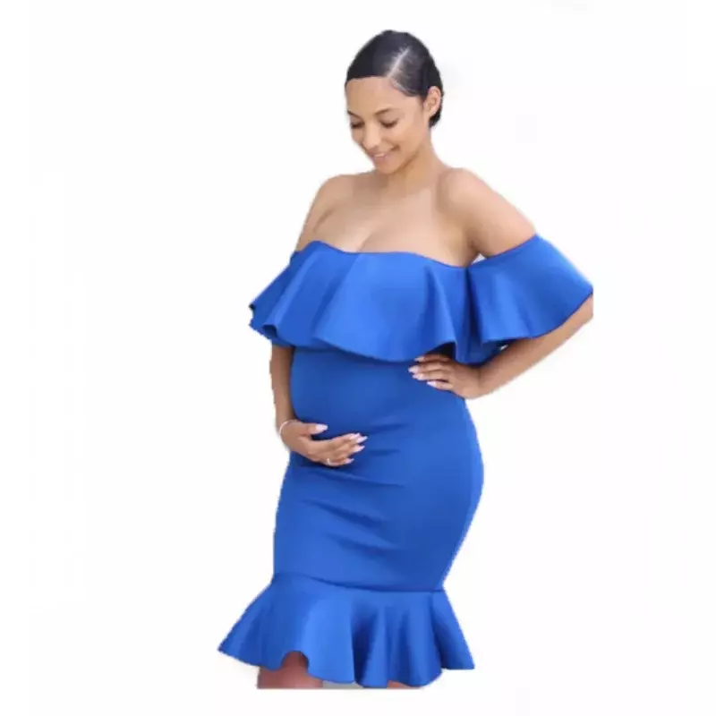Vestido de cola con volantes de Color sólido para fotografía de mujeres embarazadas, elegante, elástico, para Sesión de fotos de Baby Showers, nuevo