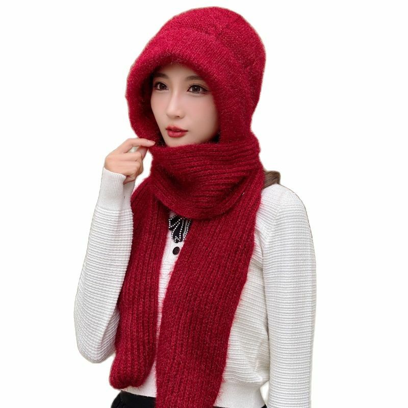 Women casual acrylic knitted hat Warm scarf sets Solid fleece inside thickened  beanie caps Skullies windproof skullcap