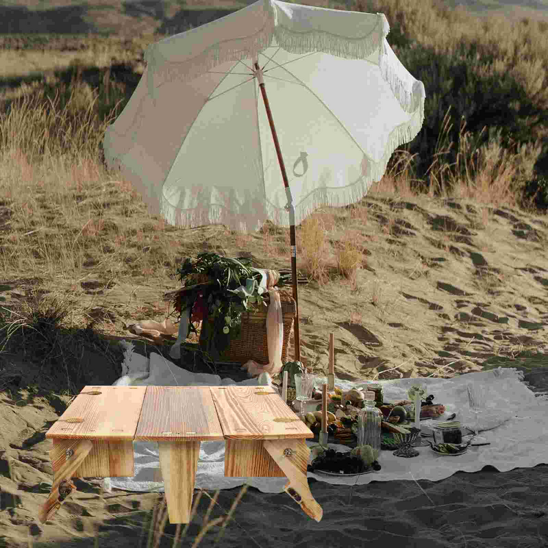 Składany stół piknikowy 2 w 1 mały stół piknikowy piknikowy drewniany kosz do przechowywania zamienny kosz podkładki pod szklanki stół do domu