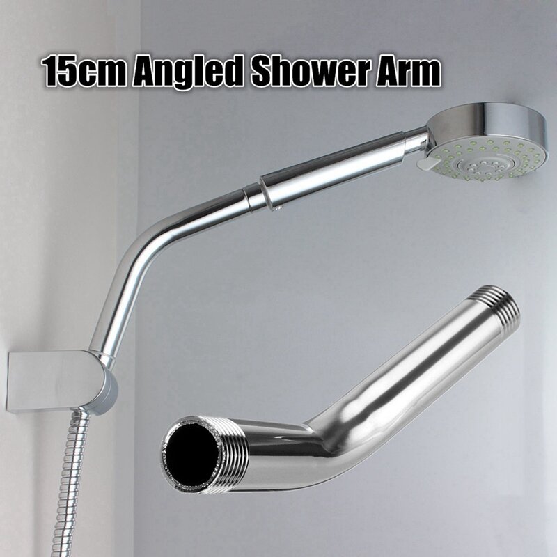 2Pcs G1/2 Inch 15Cm Wall Mounted Stainless Steel Shower Head Extension Angled Shower Arm Extra Pipe