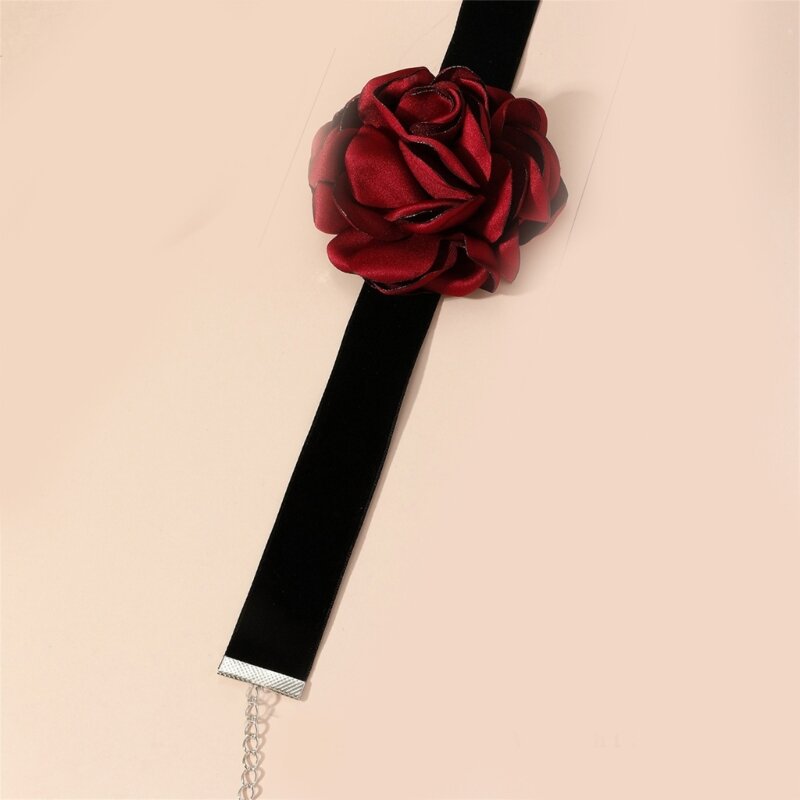 Готическое бархатное колье-чокер с цветком, ожерелье-чокер с розой, винтажное колье с камелией