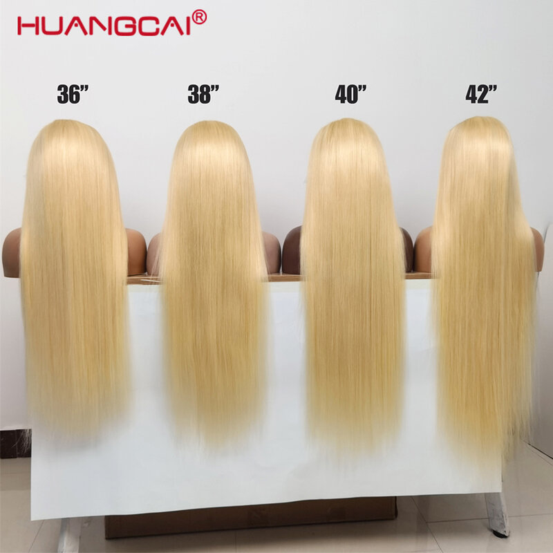 Perruque Lace Front Wig brésilienne naturelle, cheveux lisses, blond miel 613, 13x4, 13x6, pre-plucked, avec baby hair, transparent HD, 42 pouces