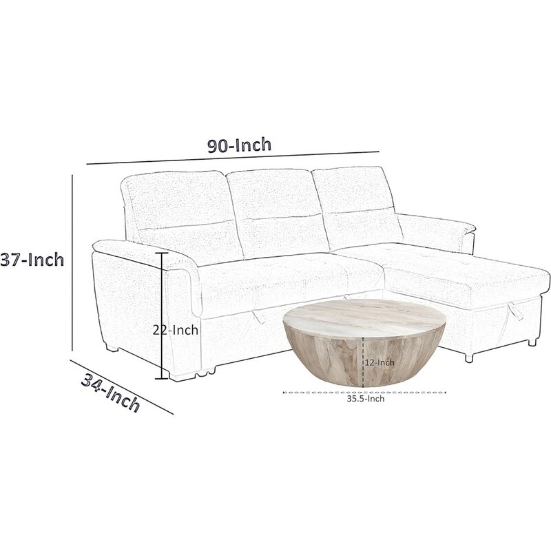 Runder Couch tisch aus Mango holz mit einer Höhe von 12 Zoll, subtile Körner, Distressed White