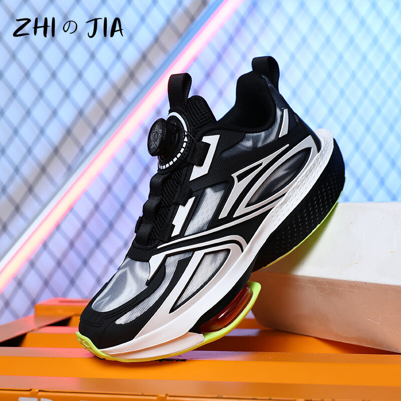 2024 primavera vendita calda pulsante rotante cuscino d'aria Sneaker maglia per bambini scarpe da corsa traspiranti ragazzi moda scarpe Casual