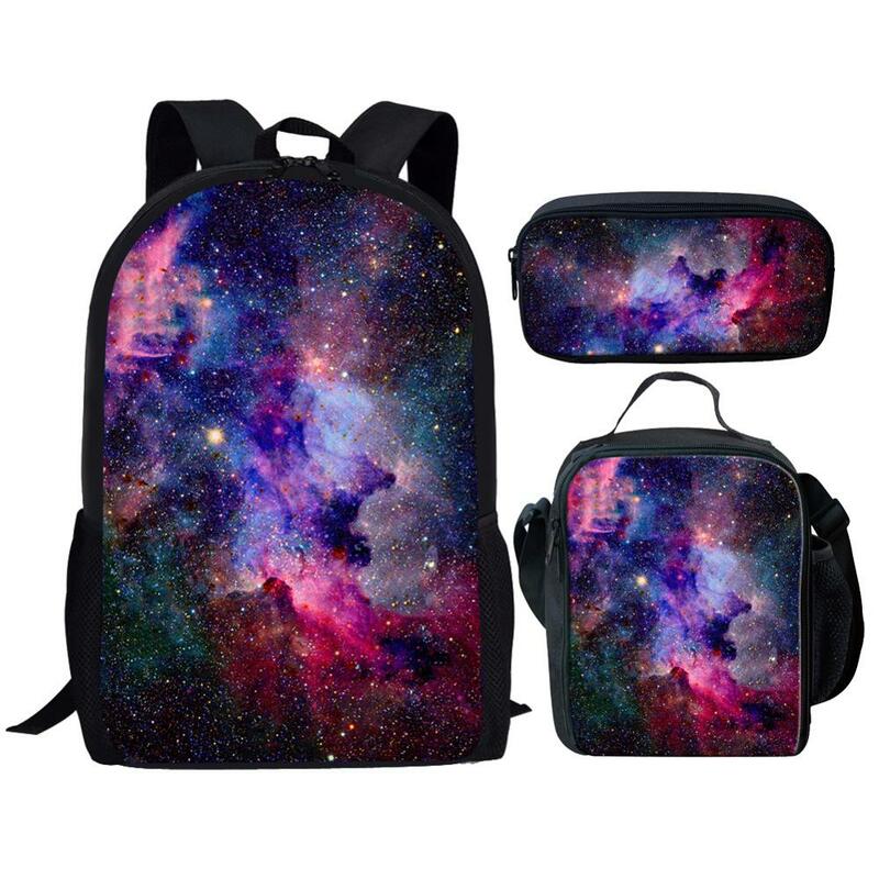Space Planet 3D Printed 3Pcs Student School Bag Set for Boys Girls Casual Backpack Children Campus Book Bag Lunch Bag Pencil Bag