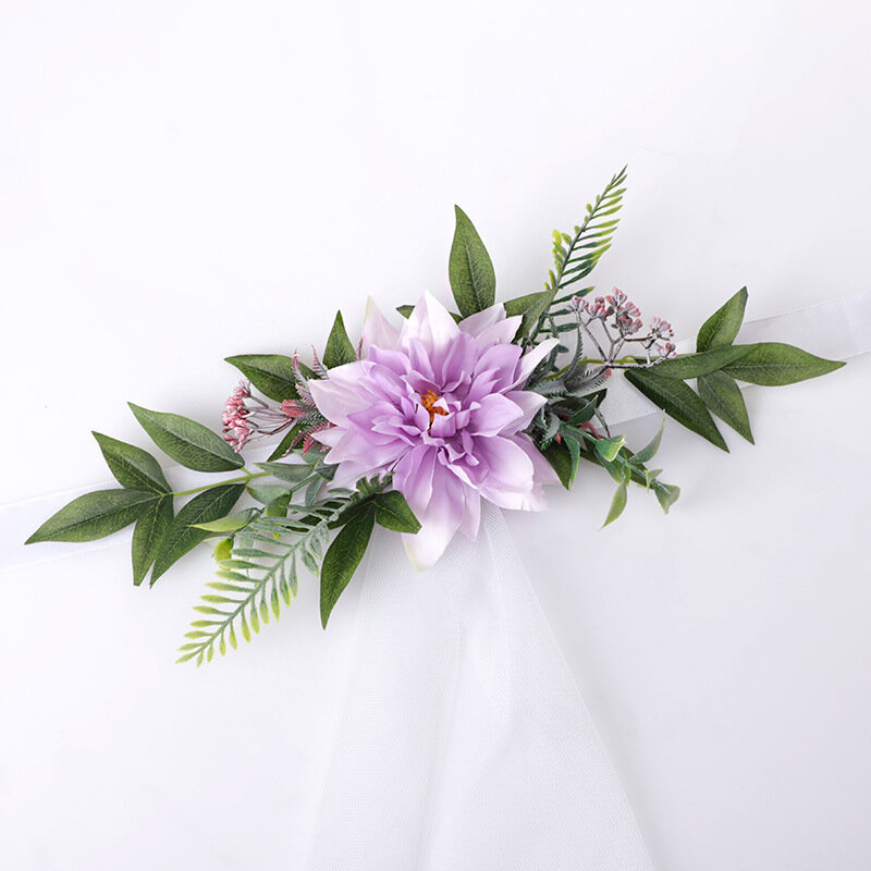 2pcsnordic romantyczny liść eukaliptusa leśny kwiat pokrowiec na krzesło świeży bankiet weselny na świeżym powietrzu niebieskie jezioro/biały/szampan/różowy/fioletowy