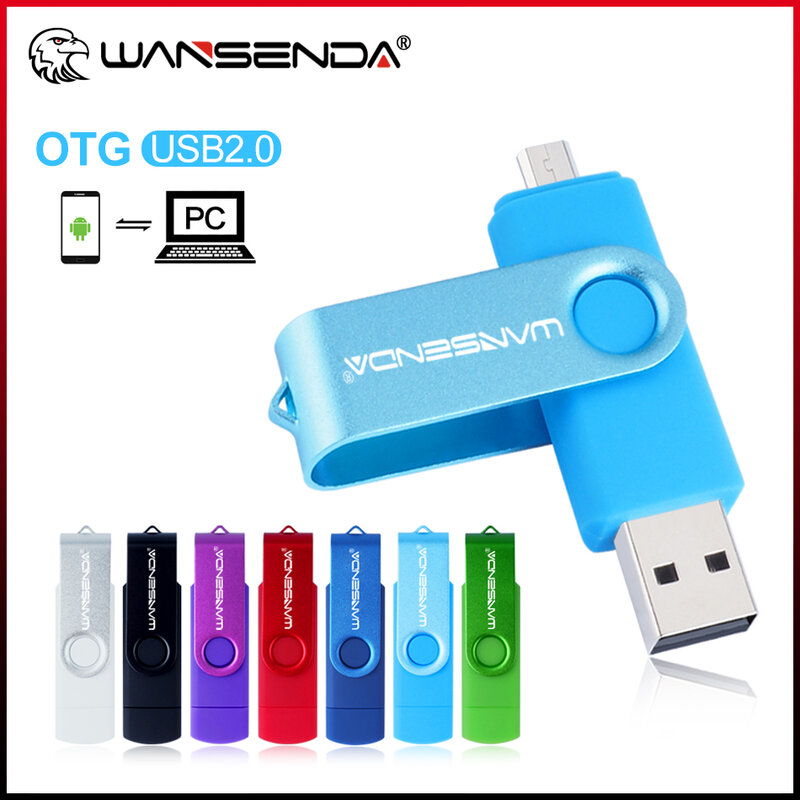 WANSENDA OTG 2 IN 1 USB 2.0 Flash Drive e MicroUSB Pen Drive 8GB 16GB 32GB 64GB 128GB 256GB rotazione Memory Stick U Disk