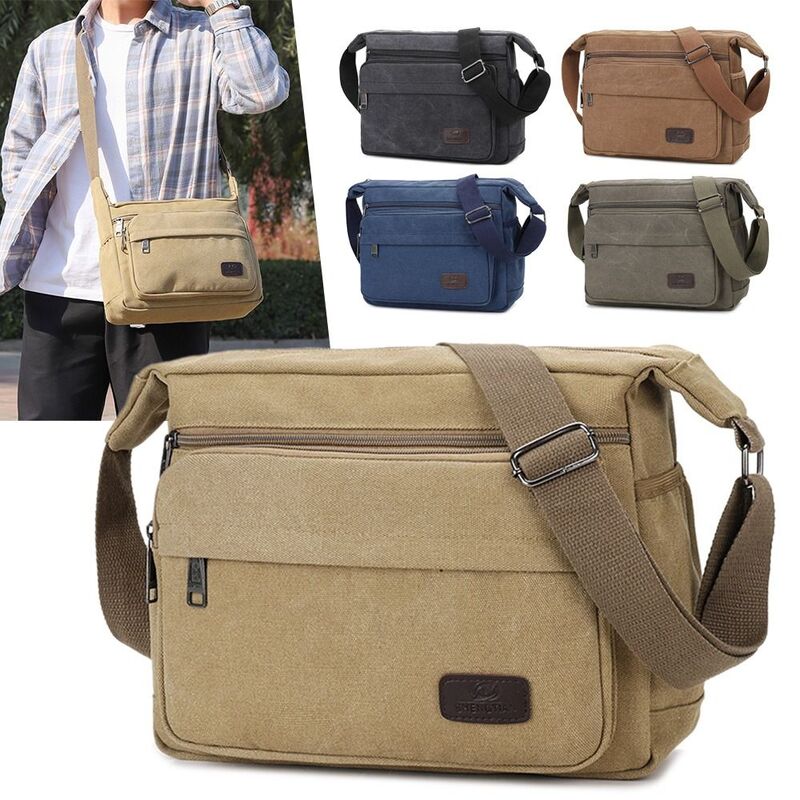 Canvas Men Shoulder Bags Creative Multi Pockets Tote Tool Satchel Bag Wear-resistant Large Capacity Storage Pocket