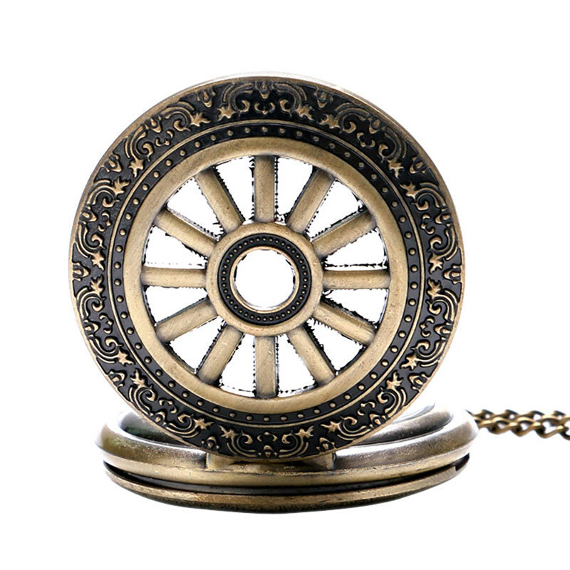 Reloj de bolsillo analógico de cuarzo Unisex, cubierta de rueda hueca, cadena colgante de collar, reloj de exhibición de números árabes, regalo de moda antigua