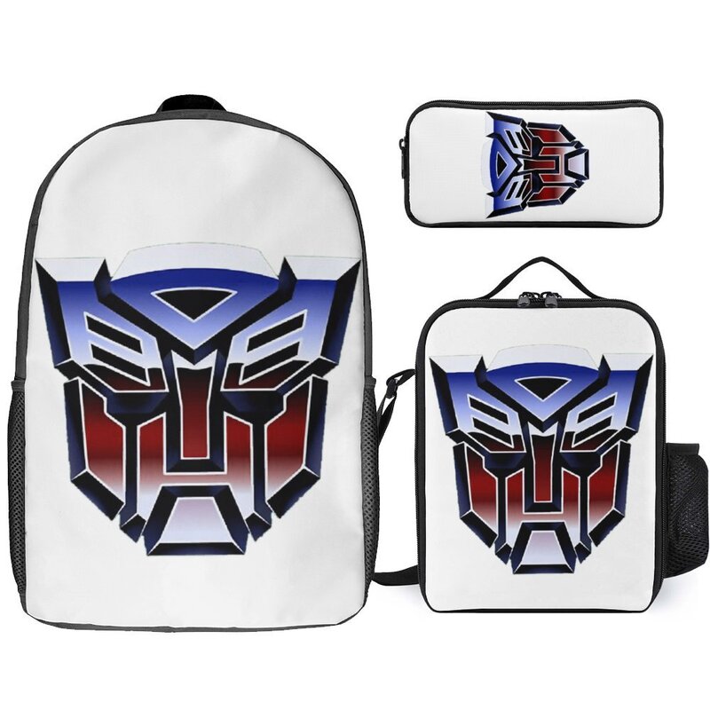 Black Decepticon Soundwave  Wordtee Vintage 21 3 in 1 Set 17 Inch Backpack Lunch Bag Pen Bag Sports Activities Funny Graphic L