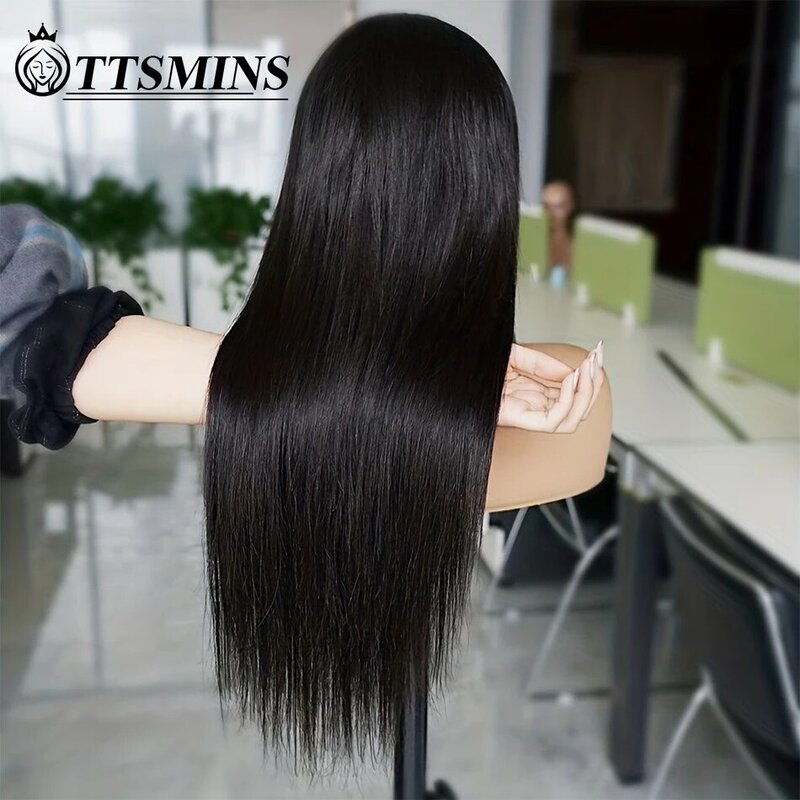 Natural Glueless 13X4 Transparent Lace Front Human Hair Wigs for Women 34" Pre Plucked Remy Brazilian Straight Lace Frontal Wig