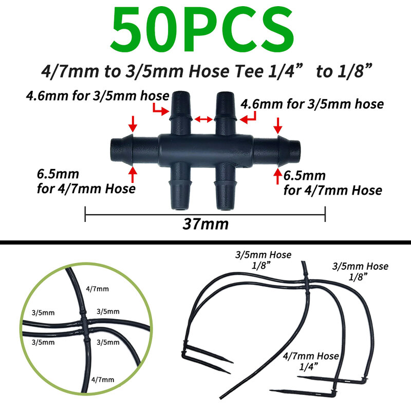 Oasis 50PCS Plastic Barbed 3-Way Tee Connector for 3/5mm Tubing Watering Pipe Hose Couplings Micro Drip Irrigation Garden Tools