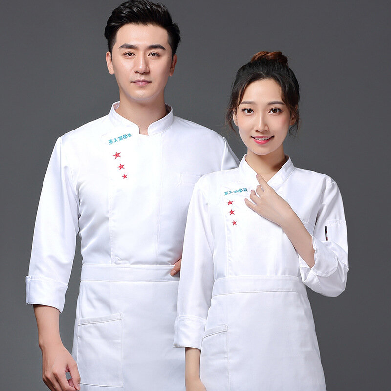 Chinese Style Chef Overalls Men's Long Sleeve Autumn and Winter Clothes Hotel Kitchen Catering Restaurant Baking Chef Clothing M