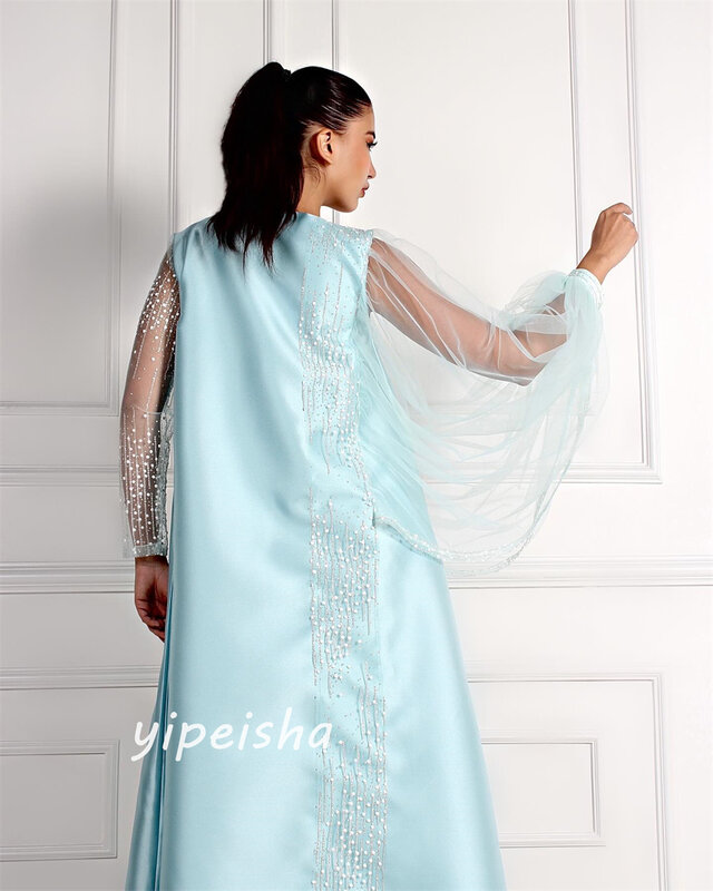 Vestido de satén plisado con cuentas de Arabia Saudita, vestido de fiesta de cóctel, línea A, cuello redondo, ocasiones a medida, largo hasta el suelo