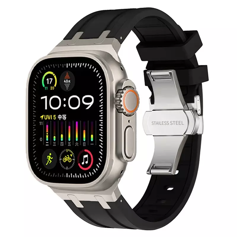 Correa de silicona suave para Apple Watch, pulsera de goma para iWatch 2, 1, 49mm, Series 9, 8, 7, 41, 45mm, 6, 5, 4, se, 42mm, 44mm, para hombre