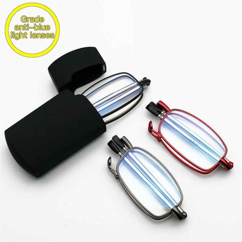 Portable Reading Glasses Men Women Folding Business Presbyopia Glasses Eyewear Metal Frame Spectacles With Case 1.0-4.0
