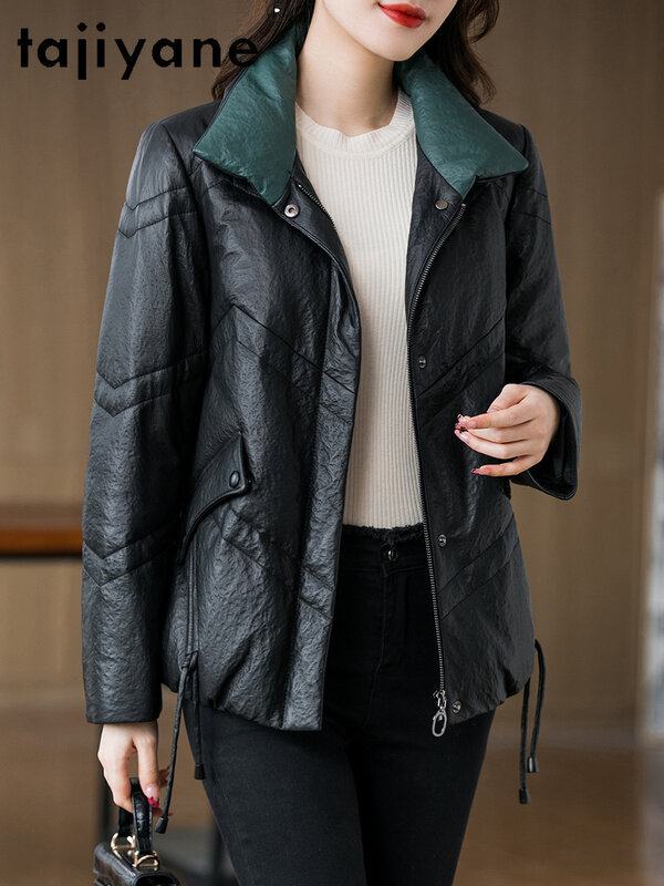Tajiyane 여성용 진짜 양가죽 다운 재킷, 진짜 가죽 코트, 한국 스타일 파카, 겨울