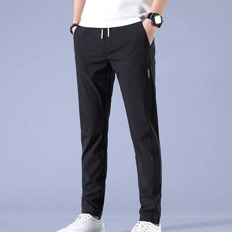 Men's Trousers Loose Straight-Leg Casual Pants Thin Quick-Drying Sports Pants Ice Silk Breathable Trouser Solid Color Long Johns