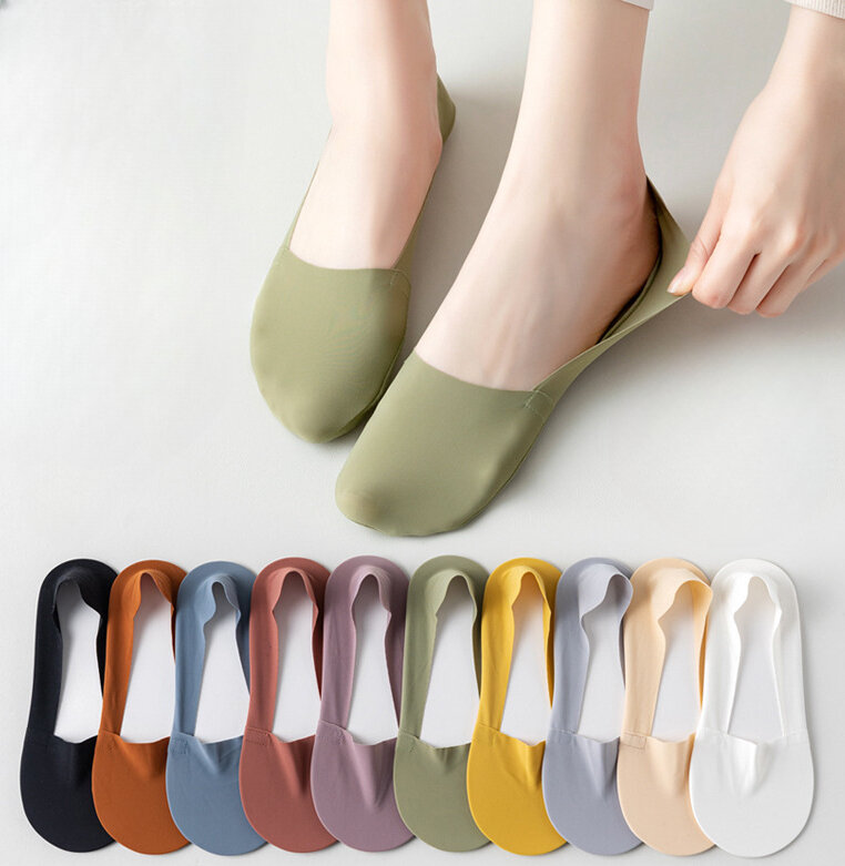 1 Pairs Simple Solid Socks, Ice Silk Soft & Lightweight Invisible Boat Socks, Women's Stockings & Hosiery Asaguchi  Heel-free