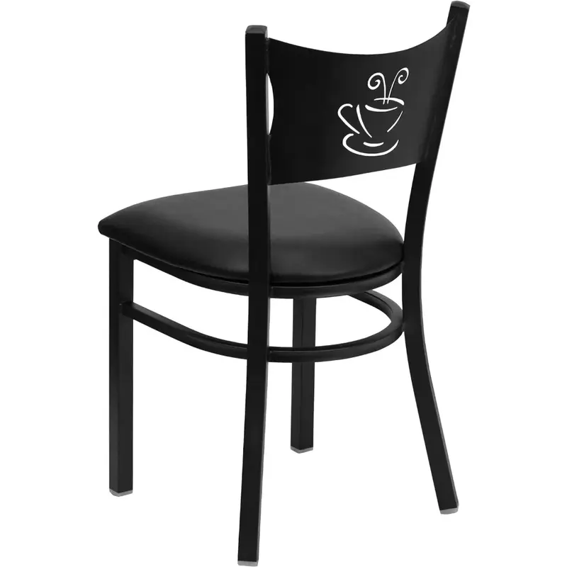 Chaise en métal à dossier café noir, siège en vinyle noir, chaises de salon, chaise en croûte de cuir, meubles de café en bois 73, série de 4 paquets