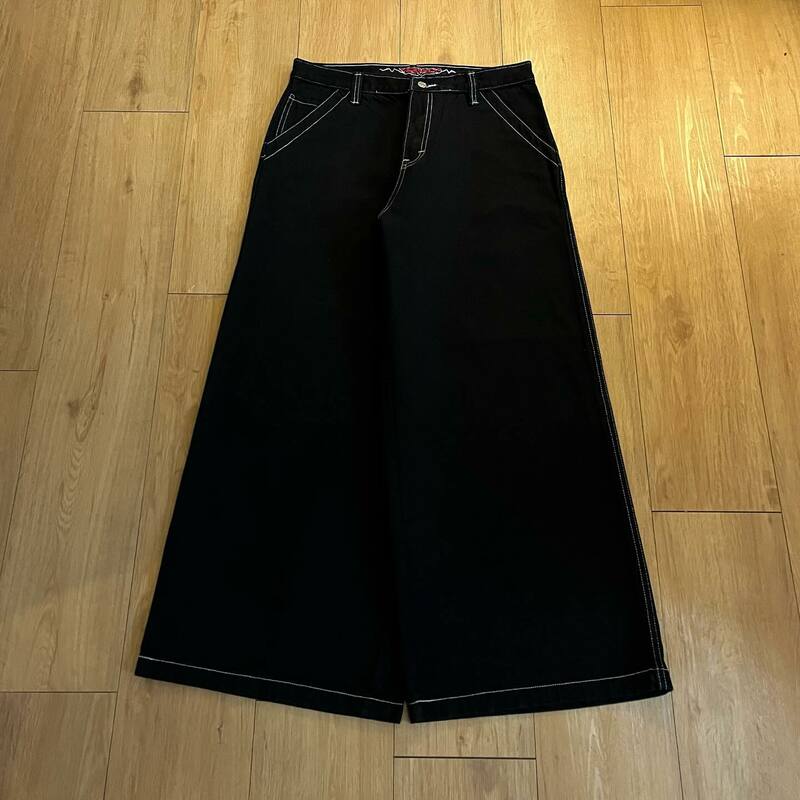 Jeans largos com estampa gráfica para homens e mulheres, calças largas de cintura alta, streetwear de hip hop, calças pretas góticas Harajuku, Y2K