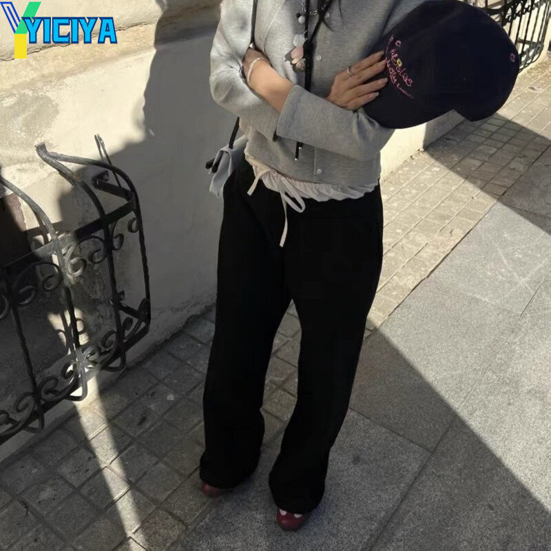 YICIYA-pantalones de chándal rectos con lazo para mujer, pantalón holgado de longitud completa, ropa informal de calle alta, estilo y2k, años 90, 2024