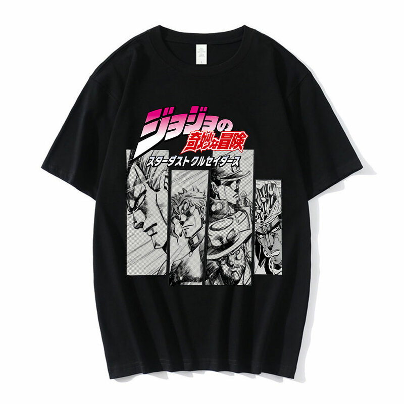 Anime jojo bizarro aventura tshirt men jotaro estrela platina manga gráfica camisetas masculinas moda manga curta casual